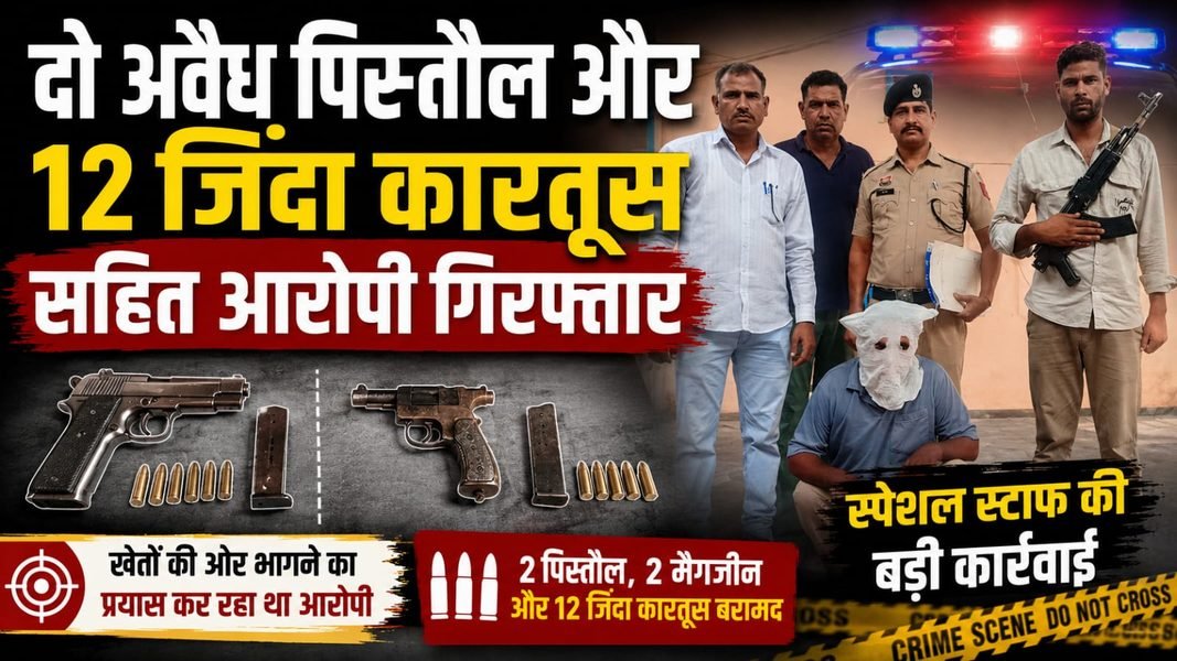 Charkhi Dadri News – चरखी दादरी में 2 अवैध पिस्तौल और 12 जिंदा कारतूस बरामद, आरोपी गिरफ्तार | Special Staff की बड़ी कार्रवाई Charkhi dadri news