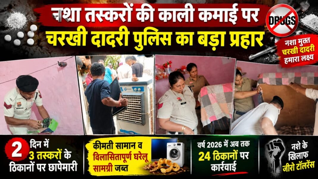 Charkhi Dadri News – चरखी दादरी पुलिस का नशा तस्करों पर बड़ा प्रहार, 3 ठिकानों पर छापेमारी | 24 ठिकानों पर कार्रवाई Charkhi Dadri