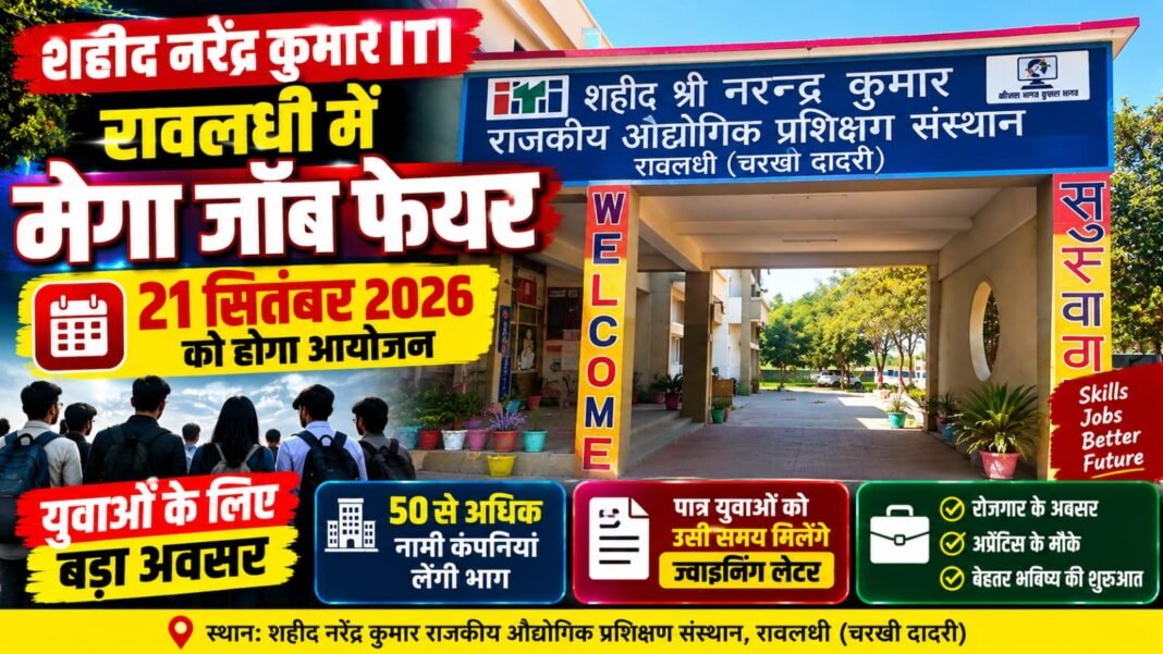 Charkhi Dadri News – चरखी दादरी में Mega Job Fair! 21 सितंबर को ITI रावलधी में रोजगार मेला, 50+ कंपनियां देंगी नौकरी charkhi dadri