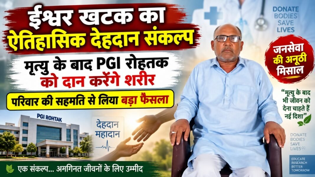 Charkhi Dadri News – चरखी दादरी के ईश्वर खटक का ऐतिहासिक फैसला! मृत्यु के बाद PGI रोहतक में करेंगे देहदान, परिवार ने दी सहमति charkhi dadri