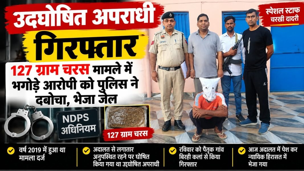 Charkhi Dadri News – 127 ग्राम चरस मामले में उद्घोषित अपराधी गिरफ्तार, बिरही कलां से दबोचा; भेजा जेल Charkhi Dadri News