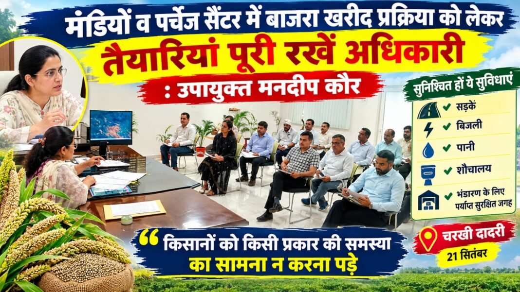 Charkhi Dadri News – मंडियों में बाजरा खरीद की तैयारियां पूरी रखें अधिकारी उपायुक्त मनदीप कौर Charkhi Dadri News