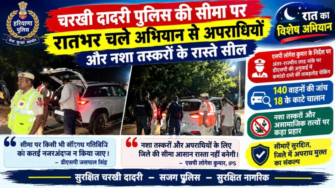 Charkhi Dadri News – चरखी दादरी पुलिस का रातभर चला विशेष चेकिंग अभियान, 140 वाहन जांचे और 18 के काटे चालान Charkhi Dadri News